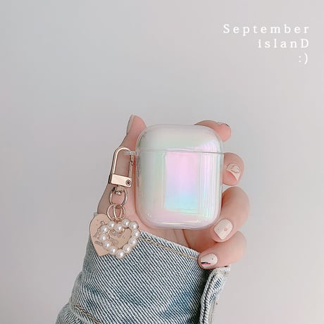 airpods3ケース  オーロラ色 キラキラ airpodsproカバー  真珠アクセサリー付き 女子力アップ  綺麗 オシャレ 艶ありM1380