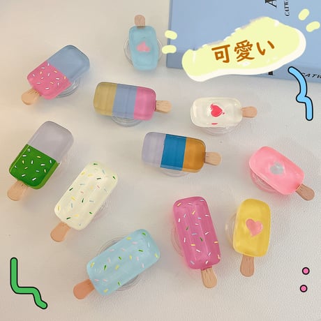 アイスバー スマホグリップ 果物アイスキャンディー ポップスタンド 可愛い スマホソケット  オシャレ 涼しい感じ スタンド機能 落下防止 夏におすすめ[M1750]