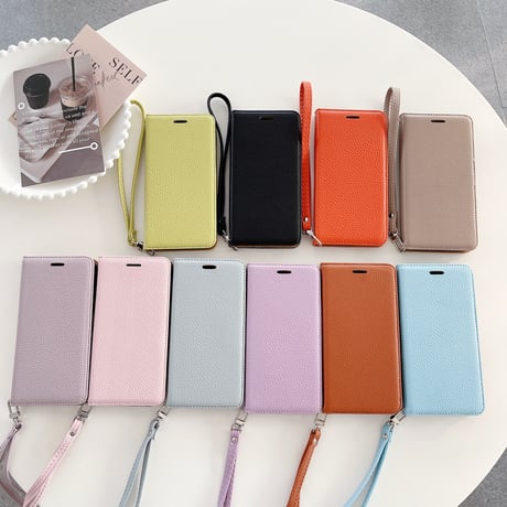手帳型 iphone14/15proケース  レザー 高品質 iphone13mini/12/11カバー  ストラップ付 カード/お札/写真収納 スタンド[M3129]