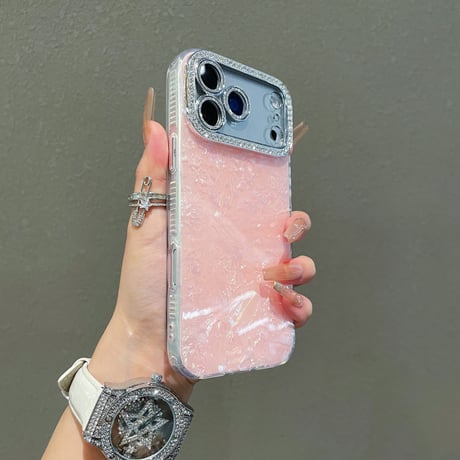 シェル柄 iPhone17/17Proケース ダイヤレンズカバー 美しい iPhone17ProMax/16/15ケース キラキラ感  [M6166]