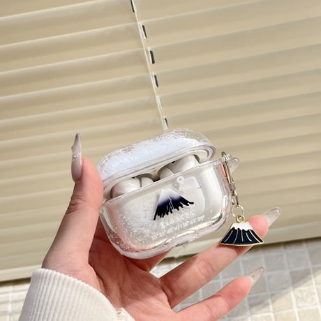 富士山 Airpods 4ケース 動く雪 Airpodspro2/proカバー Airpods第3/2世代 かわいい 山キーホルダー プレゼントにおすすめ[M5067]