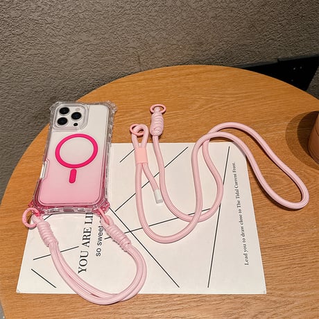 ストラップ付耐衝撃 iPhone16pro/16promaxケース Magsafe充電 iPhone15pro/14promax/13カバー 黄ばまない [M5509]