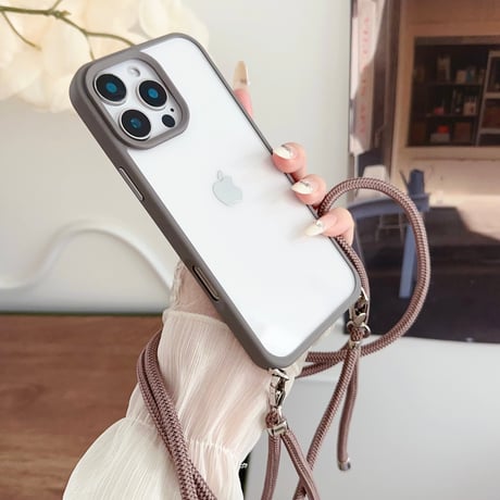 iPhone16/16Proケース ショルダー付 クリア iPhone15/14promax/13proカバー 便利 [M4613]
