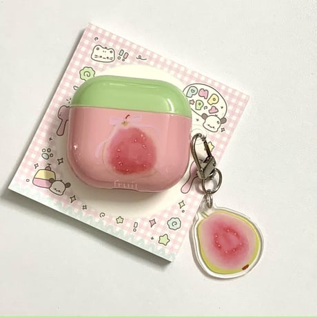 グアバ Airpods4ケース 果物 AirpodsPro2ケース airpods3/2カバー  かわいい キーチェーン付 艶感 [M5318]