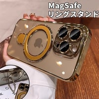 iPhone16Pro/16ProMaxケース MagSafeリングスタンド iPhone15Pro/14/13ケース レンズカバー 黄ばまない [M4641]