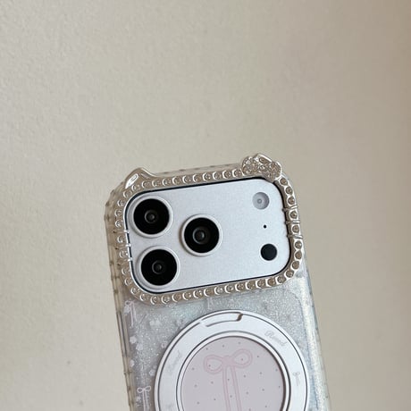 360度回転可リング iPhone17Pro/17ケース ジュエリーライン iPhone17ProMax/16Pro/15カバー 花柄とリボン柄 多機能便利[M6078]