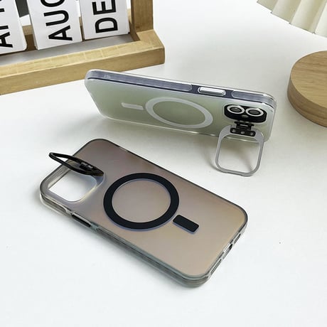 Magsafe スタンド付 iPhone15/15Proケース  レーザー色 iPhone14Pro/13/12proカバー マットキラキラ[M3766]