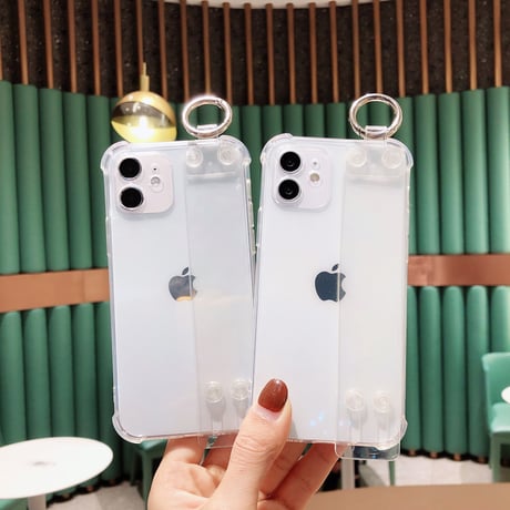 ベルト/リング一体型 iphone13/12miniケース   透明系 四角耐衝撃  iphoneSE2/11proカバー  多機能 スタンド  シンプル風 使いやすい[M1651]