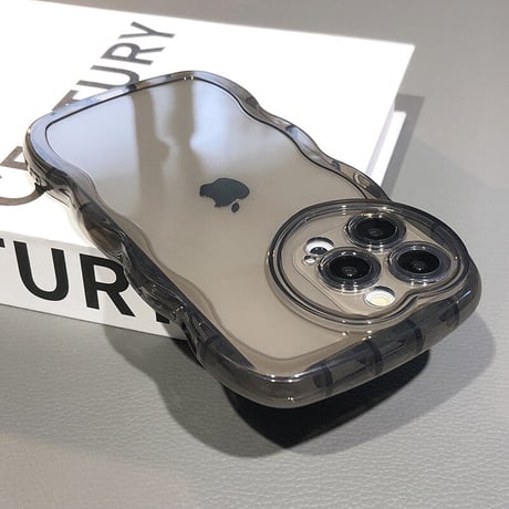 滑りにくい透明 iphone14plus/13proケース  ハート型カメラレンズ アイフォン12/11カバー  波紋枠 可愛い[M2178]