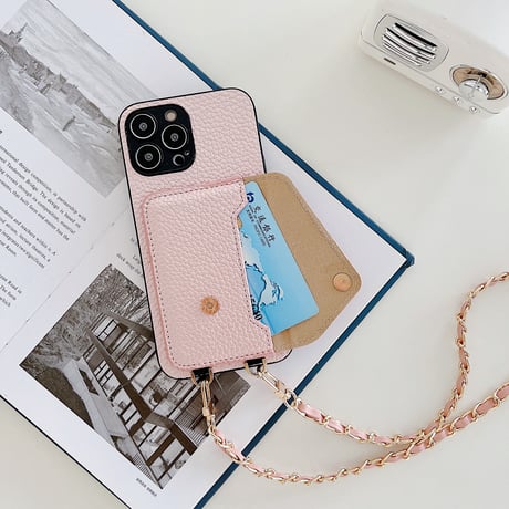 icカード入れ iphone14/14promaxカバー レザー ショルダー付き アイフォン13/12/11proケース 高級感 便利 シンプル風 [M2197]