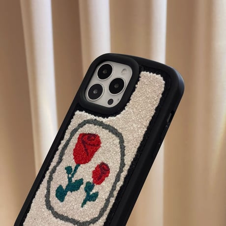 刺繡 薔薇柄 iphone14pro/14promaxケース  シック iphone13/12/11カバー  耐衝撃 高級感 頑丈[M2498]