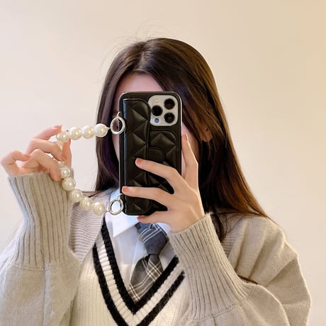 革製 カード入れ iphone13/13proケース  キラキラ真珠ストラップ付 アイフォン12/11proカバー  ゼレブ愛用 オシャレ 女の子 高品質M1383
