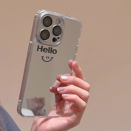 お揃いミラーiPhone15/15proカバー にこちゃん iphone14pro/13/12promaxカバー レンズフイルム付 丈夫[M4276]