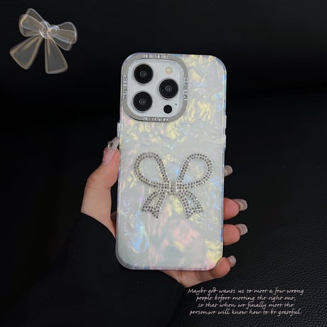ジュエリーリボン iPhone15/15plusケース シェル風 キラキラiphone14/13/12proカバー 女子力アップ 可愛い[M3967]