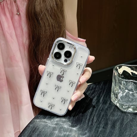 女子力高い iPhone16/15pro/15カバー 立体リボン iPhone14プロ/13pro/12ケース 黄ばまない きれい[M4348]