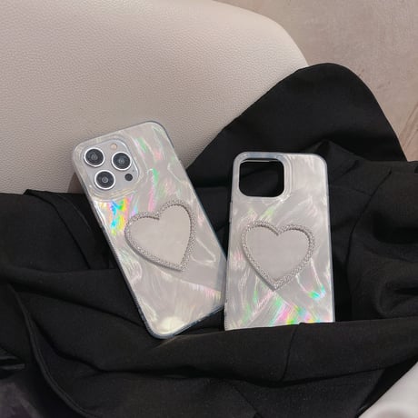 オシャレ鏡付 iPhone15/15Proケース キラキラ iPhone14Pro/13/12ケース ホワイト 女子に人気 [M3758]