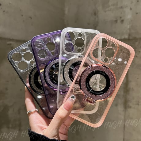 キラキラ MagSafeスタンド iPhone15pro/15promaxケース  クリア iPhone14Pro/13/12カバー 綺麗 女子力アップ コスパ最強[M3708]