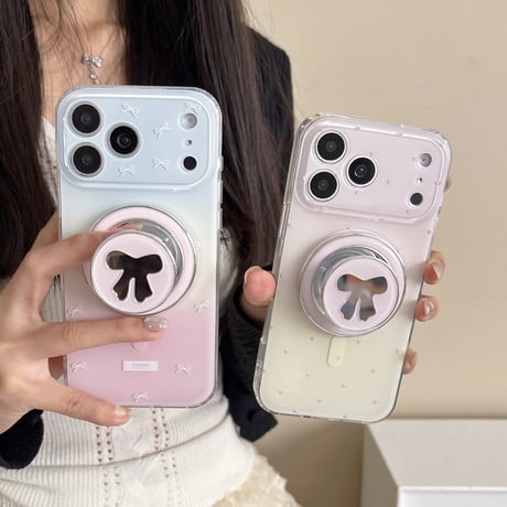 リボンミラーグリップ iPhone17Pro/17ケース MagSafe対応 iPhone17ProMax/16Pro/15ケース グラデーションカラー[M6270]