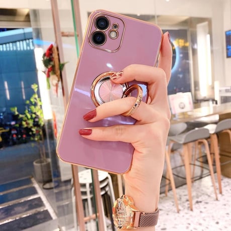 パンカーリング付 iphone13/12proケース ツヤ感ある金色枠 iphoneXS/SE2カバー  耐久性耐衝撃頑丈なソフトケース 落下防止 スタンド機能付きM320