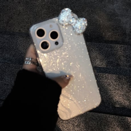 ジュエリーリボン iPhone16pro/16ケース キラキララメ iPhone15pro/14pro/13/12カバー 定番 大人可愛い [M5232]