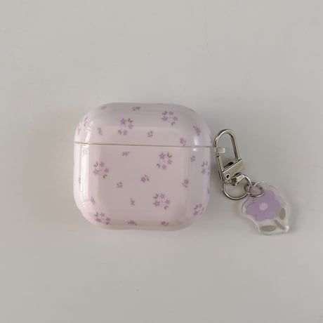 パープル Airpods4ケース 花柄  Airpods3/Pro2ケース airpodspro2カバー  キーチェーン付 ギフトにおすすめ[M5268]