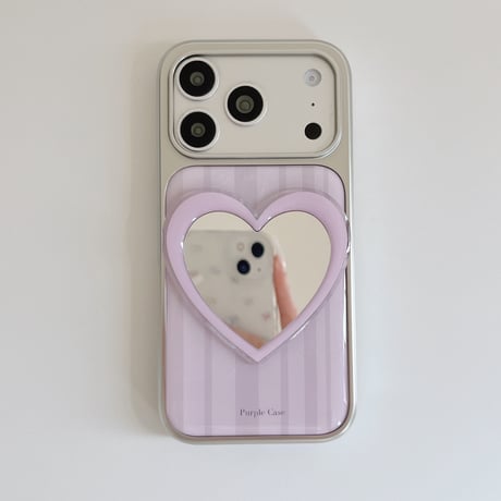 ハートミラー iPhone17Pro/17ケース ストライプ柄  iPhone16Pro/15/14ケース 淡色系 ガーリーファッション[M6264]