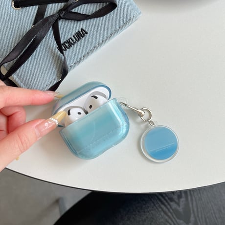 グラデーションブルーカラー Airpods Pro3ケース 光沢感 Airpods 4/3カバーケース AirpodsPro2/1 キーホルダー付き お洒落 [M6163]