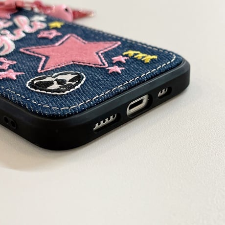 刺繡入り sweet girl iphone14/14promaxケース デニム お揃いアイフォン13/12/11カバー 星 可愛いプレゼントにおすすめ[M2251]
