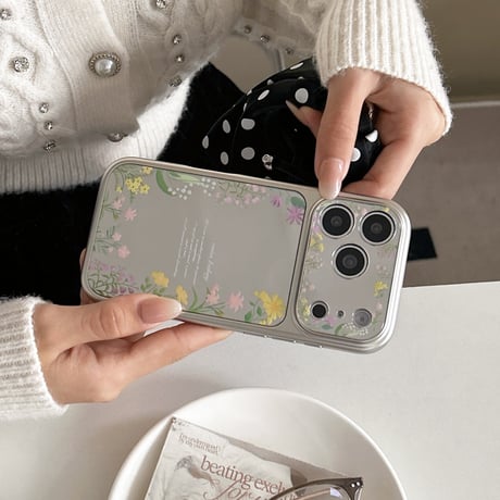 草花柄 ミラー iPhone17Pro/17ケース 頑丈 iPhone17Promax/16Pro/15ケース カメラカバー付 ガーリーファッション[M6174]