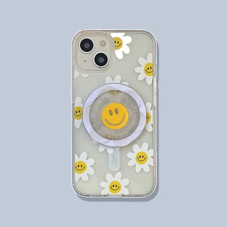 笑顔の花 iPhone15/15proケース MagSafeグリップ iPhone14/13pro/12クリアケース かわいい きれい ギフトにおすすめ[M3997]