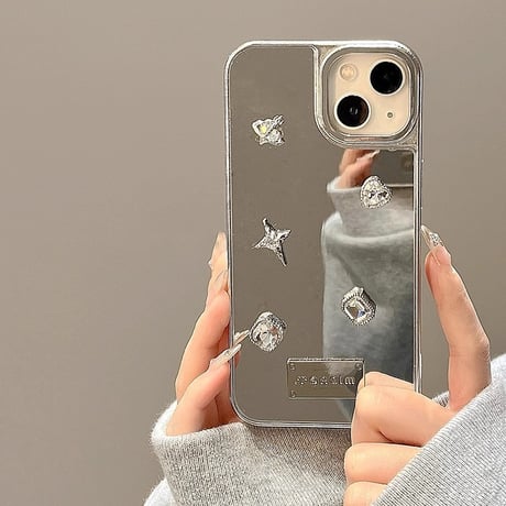おしゃれミラーiPhone15/15proケース 女子力アップ iPhone14pro/13/12カバー 可愛い ハンドメイド 丈夫[M4186]
