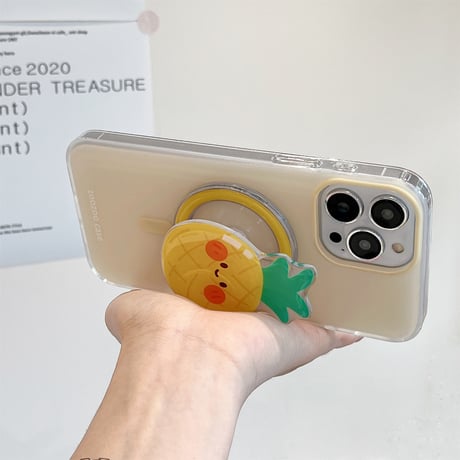 可愛い MagSafe対応スマホグリップ にこちゃん果物 磁石グリップ マグネット式スタンド 便利 ギフトにおすすめ[M4326]