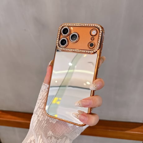 ジュエリーミラー iPhone17Pro/17ケース メタリックカラー iPhone16/15ProMax/14ケース ラグジュアリー感 キラキラライン 大人気 レンズ保護[M6234]