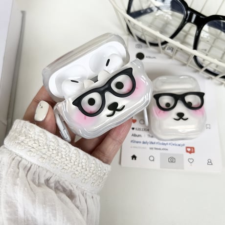 メガネ掛け熊 Airpods4ケース かわいい AirpodsPro2ケース airpods3/2カバー  リング付 ギフトにおすすめ [M5315]