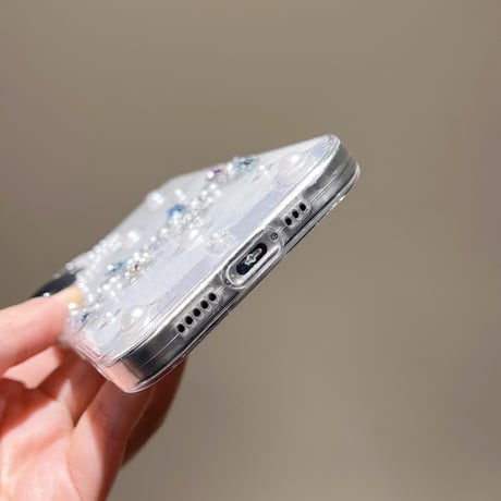 ハンドメイド iPhone16plus/16proケース パール/ダイヤデコ iPhone15/14/13promaxカバー 高透明 かわいい 女子力高い [M5360]