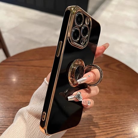 リング付 iPhone15/15plus/15proケース メッキ スタンド機能 iPhone14/13/12proカバー 光沢感 耐久性[M3558]