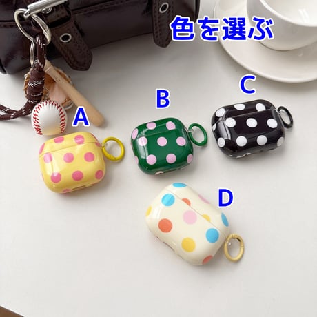 韓国っぽい AirpodsPro3ケース 水玉模様 Airpods3/pro2カバー 可愛い リング付 ガールズに人気[M5824]