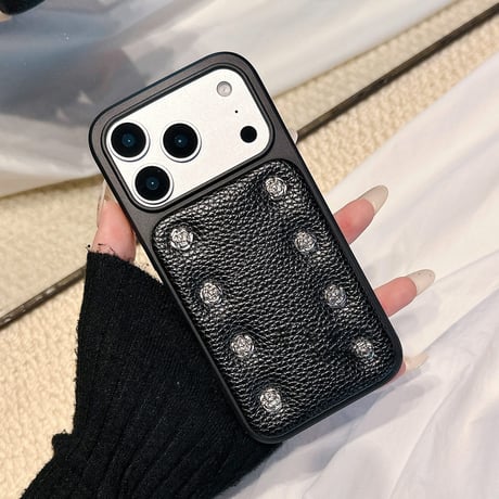 高級感  iPhone17Pro/17ケース レザー 金属ツバキ花 iPhone17promax/16/15proケース  大人可愛い お洒落[M5792]