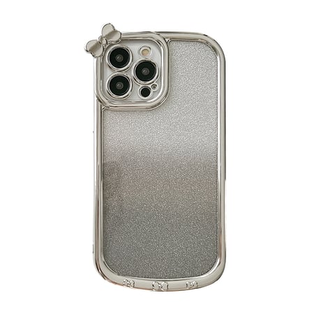 リボン iPhone15/15proケース メッキ キラキラインナーシート付 iPhone14/13pro/12ケース シルバー かわいい[M3928]