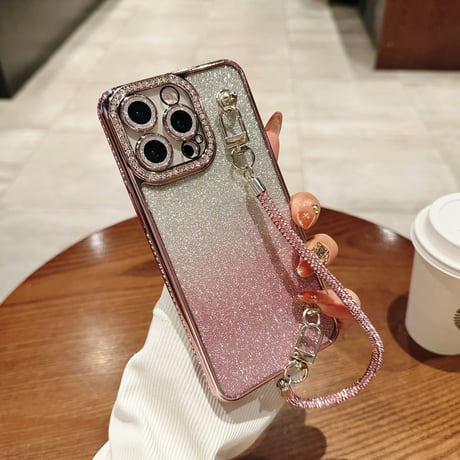 ジュエリー iPhone16/16Proケース キラキラ チェーン付 iPhone15Pro/14/13Proカバー 大人気 ラメ 大人可愛い[M5010]