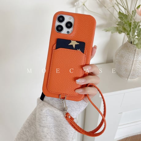 ICカード収納 iPhone14/15proケース  革製 アイフォン13pro/12mini/11proケース ストラップ付 高品質 使いやすい シンプル風[M2736]