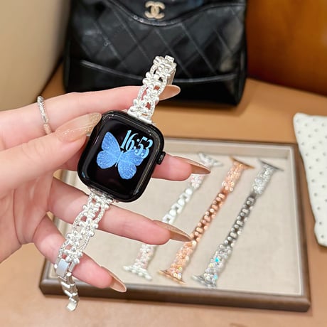 メタル花 AppleWatchバンド ダイヤデコ 上品AppleWatchベルト Series 11/10/9/8 SE3/2  Ultra3/2/1 高級感高品質 [M6416]