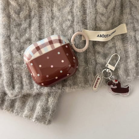 水玉模様 Airpods 4ケース チェック柄 Airpods3/2カバー Airpodspro2/pro 犬ちゃんキーホルダー かわいい [M5029]