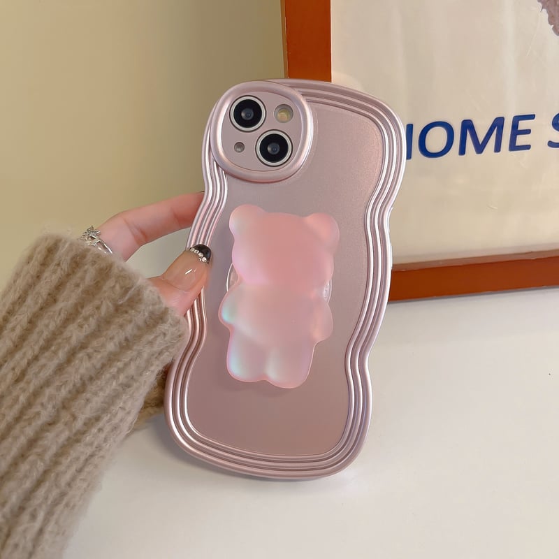 熊さんグリップ iphone14/14proケース ローズゴールド色 iphone13/12
