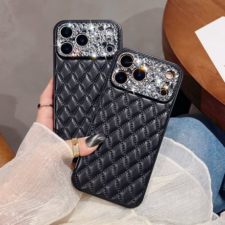 ダイヤデコ iPhone17Pro/17ケース 菱形 皮製 iPhone17ProMax/16Pro/15カバー 高級感 冬に人気 [M5832]