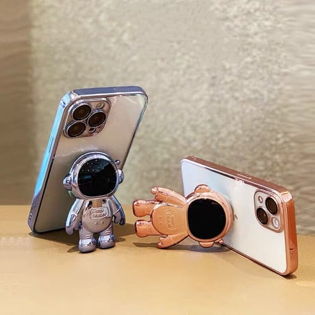 宇宙飛行士スタンド iphone14plus/14promaxケース  メッキ クリアアイフォン13/12/11proカバー カッコイイ 可愛い 実用[M2235]