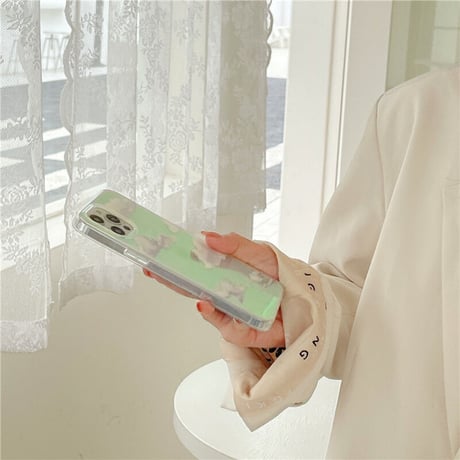 透明雲柄 iphone12/11ケース  キラキラ空柄 アイフォンSE2/XS/8カバー ツヤ感 オーロラ光るインスタ映え可愛いM423