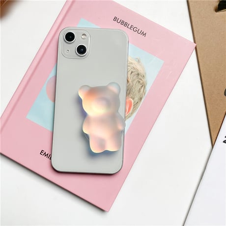 キラキラクマちゃん スマホリング スタンド機能あり 光によって変色 オシャレ 可愛い 実用 全機種対応[M2307]