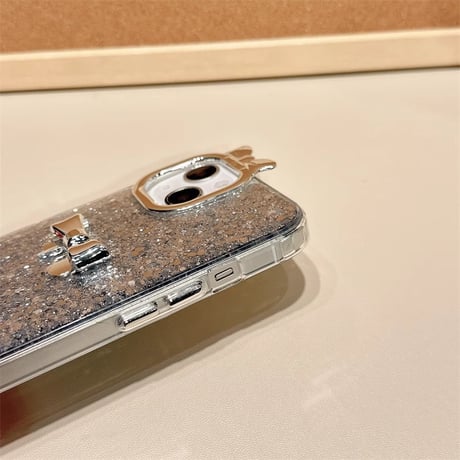 リボンデコ iPhone15/15proケース キラキラグリッター入り iPhone14/13pro/12カバー女子力アップ 可愛い[M4247]