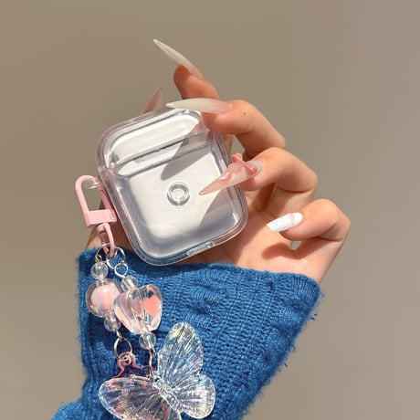 カゲロウ Airpods 4ケース 蝶キーチェーン付 かわいい Airpods3/Pro2ケース airpodsproカバー キラキララメ ギフトにおすすめ[M5226]
